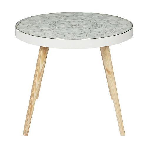 Toilinux Table basse ronde Arabesque - Diamètre 50 cm - Blanc et Beige