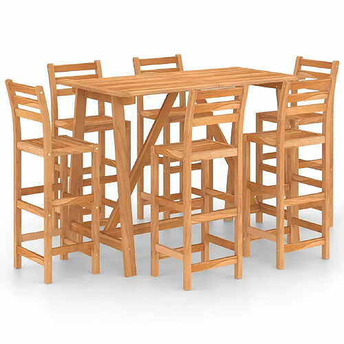 Maison Chic Table de bar et chaises d'extérieur 7 pcs,Ensemble de bar de jardin pour relax Bois d'acacia massif -GKD537202