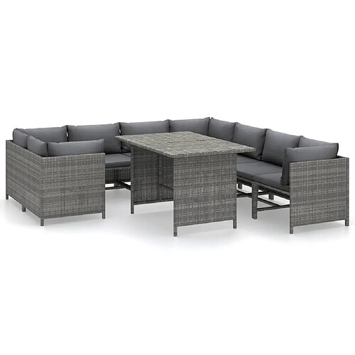 Maison Chic Salon de jardin 9 pcs + coussins - Mobilier/Meubles de jardin - Table et chaises d'extérieur Résine tressée Gris -MN45810