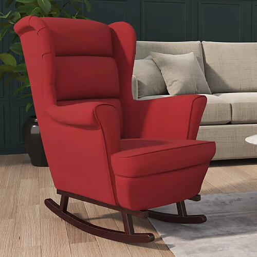 vidaXL Fauteuil à bascule pieds en bois d'hévéa Rouge bordeaux Velours