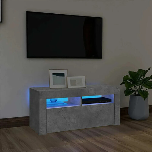 Maison Chic Meubles TV avec lumières LED - Banc TV pour salon gris béton 90x35x40 cm -MN33073