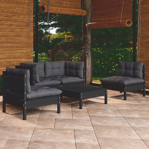 vidaXL Salon de jardin 5 pcs avec coussins bois de pin massif