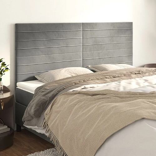 vidaXL Têtes de lit 4 pcs Gris clair 80x5x78/88 cm Velours