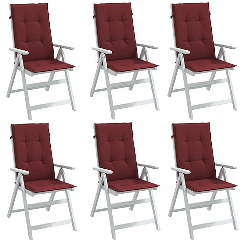 vidaXL Coussins de chaise dossier haut lot de 6 rouge bordeaux mélangé