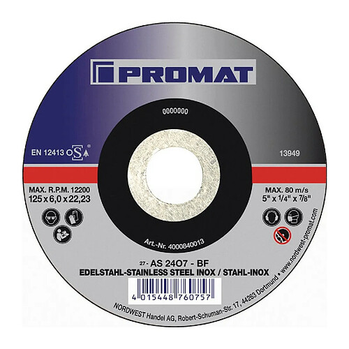 PROMAT Meule à ébarber D230xS6 mm contre-coudé universel perçage 22,23 mm (Par 10)