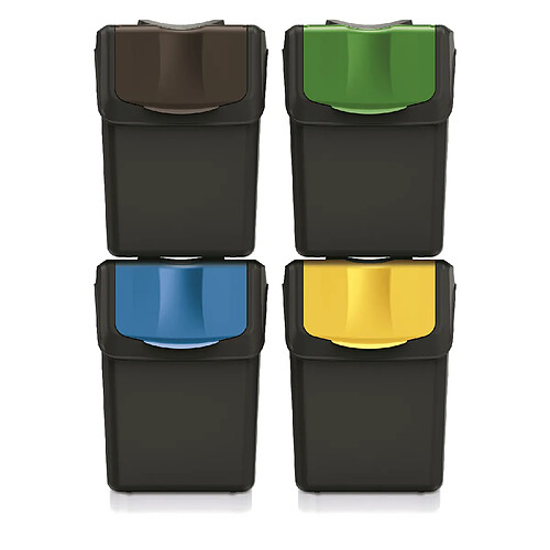 Ensemble de 4 poubelles de tri Keden SORTI BOX 4x20l - noir recyclage