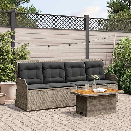 vidaXL Salon de jardin 3 pcs avec coussins Gris Résine tressée