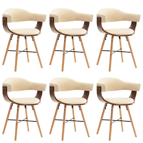 vidaXL Chaises à manger lot de 6 crème similicuir et bois courbé