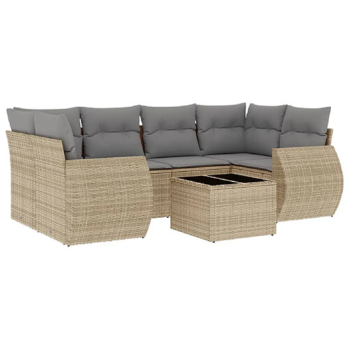 Maison Chic Salon de jardin avec coussins 7 pcs | Ensemble de Table et chaises | Mobilier d'Extérieur beige résine tressée -GKD90081