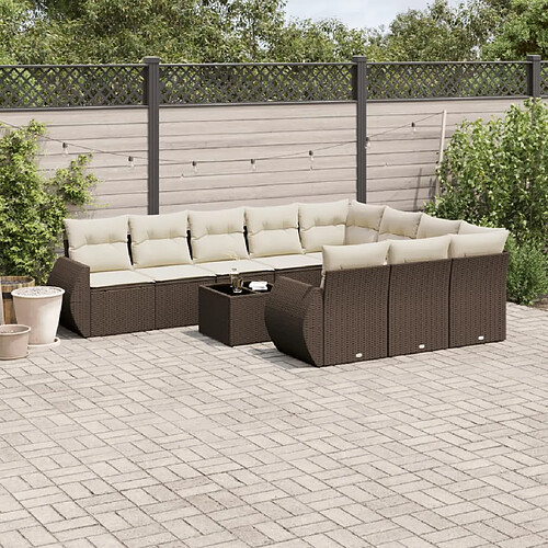 vidaXL Salon de jardin et coussins 11 pcs marron résine tressée