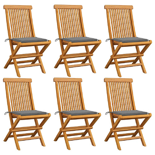 vidaXL Chaises de jardin et coussins gris lot de 6 Bois de teck massif