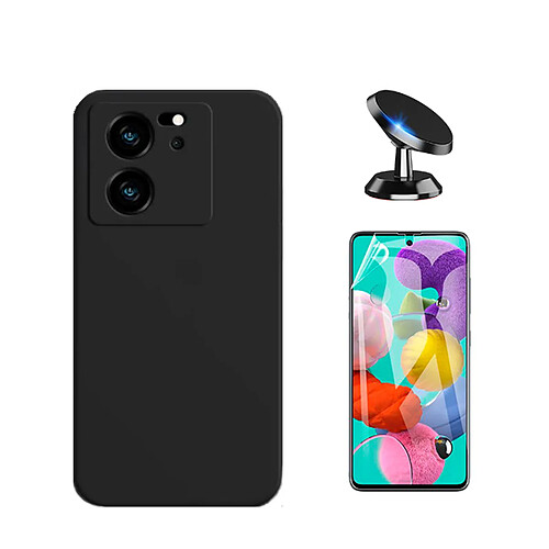 Kit Film de Hydrogel Étui Complète Devant + Étui Silicone Liquide + SuppOrt Magnétique Phonecare pour Xiaomi 13T - Noir