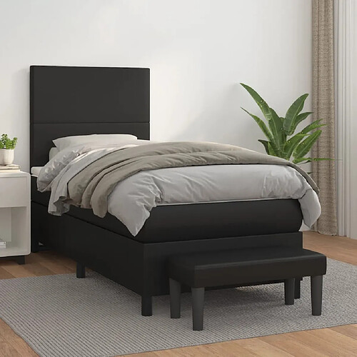 vidaXL Sommier à lattes de lit avec matelas Noir 90x190 cm Similicuir