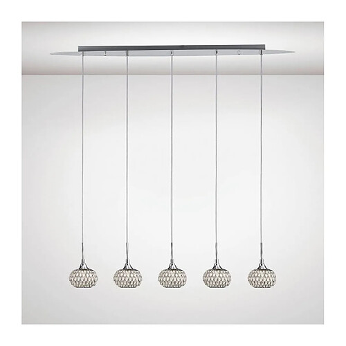 Luminaire Center Suspension Chelsie 5 Ampoules Line chrome poli/verre transparent