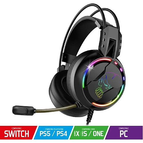 Casque PRO H7 Multiplateforme - Conception Circum-aural - Microphone flexible à réduction de bruit - Rétro-éclairage RGB