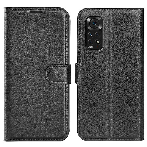 Etui en PU texture litchi, fermeture aimantée avec support noir pour votre Xiaomi Redmi Note 11 4G (Qualcomm)/Redmi Note 11S 4G