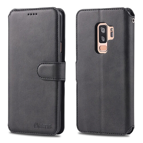 Wewoo Housse Coque Pour Galaxy S9 Plus AZNS Étui en cuir avec rabat magnétique et texture de mollet porte et logements cartes et cadre photo Noir