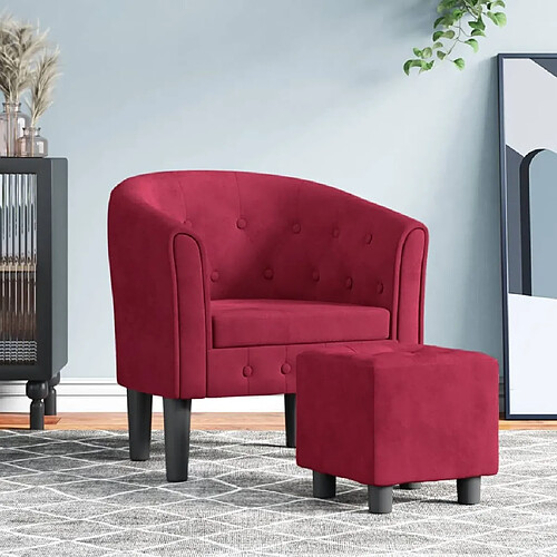 Maison Chic Fauteuil cabriolet et repose-pieds,Fauteuil luxe pour relax rouge bordeaux velours -MN66179