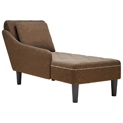 vidaXL Fauteuil long avec coussin et accoudoir droit marron similicuir