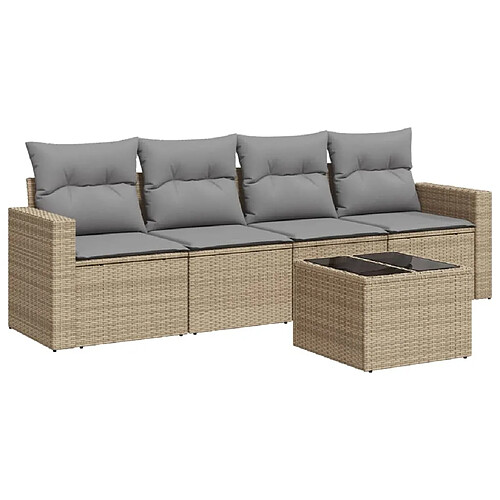 Maison Chic Salon de jardin avec coussins 5 pcs | Ensemble de Table et chaises | Mobilier d'Extérieur beige résine tressée -GKD30512