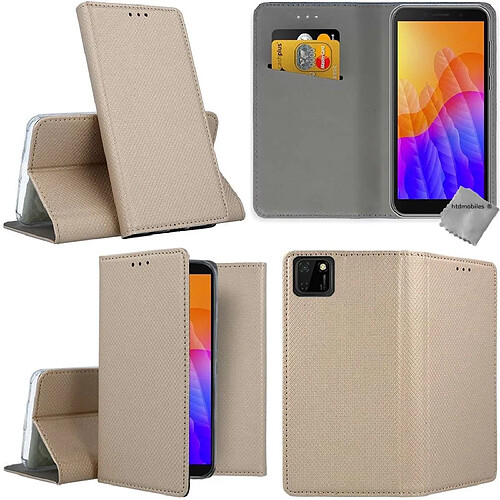 Htdmobiles Housse etui portefeuille avec coque intérieure en silicone pour Huawei Y5p + verre trempe - OR MAGNET