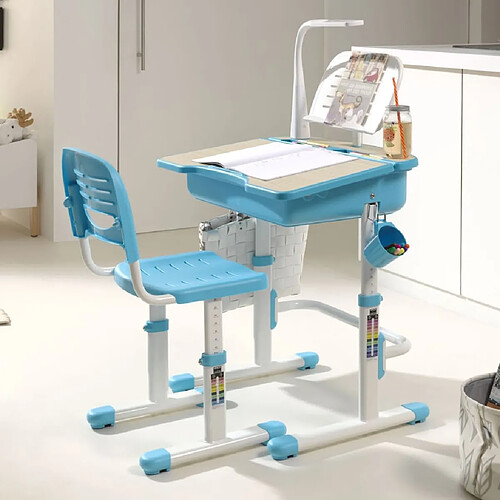 Vipack Bureau réglable enfant avec chaise Bleu clair et blanc