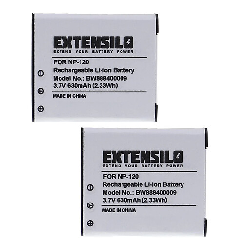 Vhbw EXTENSILO 2x Batteries compatible avec Casio Exilim EX-ZS20 appareil photo, reflex numérique (630mAh, 3,7V, Li-ion)