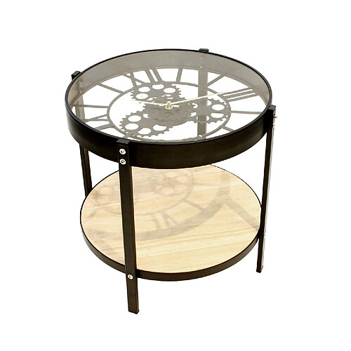 Toilinux Table d'appoint en Verre et MDF - Diam.40,5cm - Bois et noir