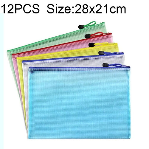 Wewoo Sac de papeterie en plastique à fermeture à glissière en plastique de 12 PCS, couleurs aléatoires (B5, taille: 28x21cm)