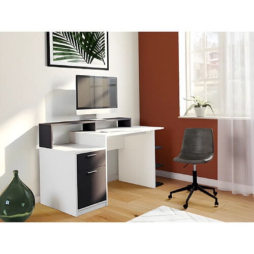 Vente-Unique Bureau avec rangements ZACHARIE - Blanc et gris