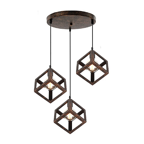 Stoex Plafonnier Antique À 3 Lumières Lustre Creative Cube Suspension Luminaire Rétro en Métal, Pour Bureau, Chambre À Coucher, Cuisine, Salon