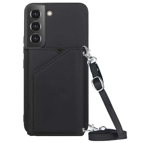 Coque en TPU + PU antichoc avec béquille, porte-cartes et bandoulière noir pour votre Samsung Galaxy S22 Plus 5G