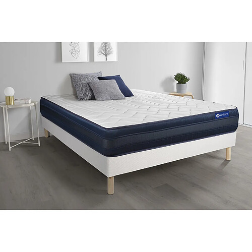 ACTISOM Ensemble matelas ACTILATEX TECH 140x200 Mémoire de forme Maxi épaisseur 5zones de confort + sommier KIT blanc