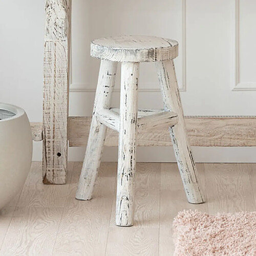 Mes Tabouret rond 26x26x50 cm en bois blanc vieilli