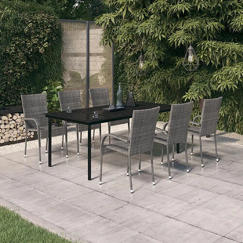 vidaXL Ensemble à manger de jardin 7 pcs Gris et noir