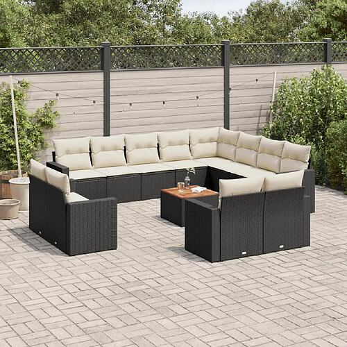 vidaXL Salon de jardin avec coussins 13 pcs noir résine tressée