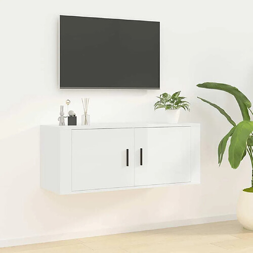 Maison Chic Meuble TV scandinave mural Banc TV suspendu pour salon - Blanc brillant 100x34,5x40 cm -MN67164