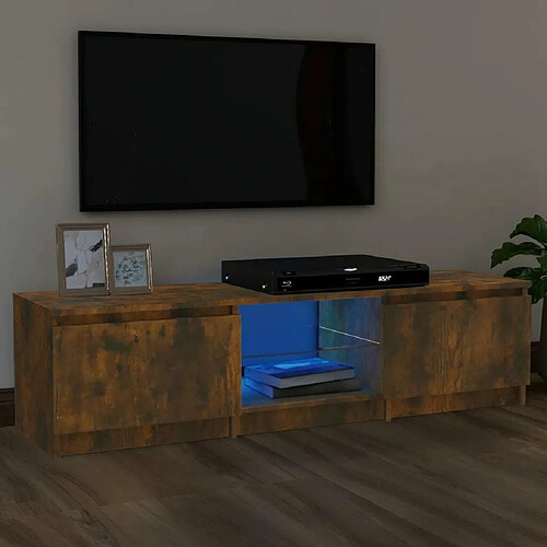 Maison Chic Meubles TV avec lumières LED - Banc TV pour salon Chêne fumé 140x40x35,5 cm -MN99503