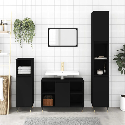 ComfortXL Ensemble De Meubles Salle De Bain 3 Pièces Noir Bois D'ingénierie