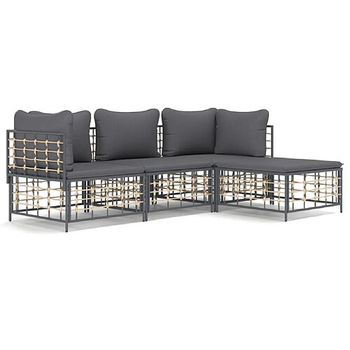 Maison Chic Salon de jardin 4 pcs + coussins - Mobilier/Meubles de jardin - Table et chaises d'extérieur anthracite résine tressée -MN93144