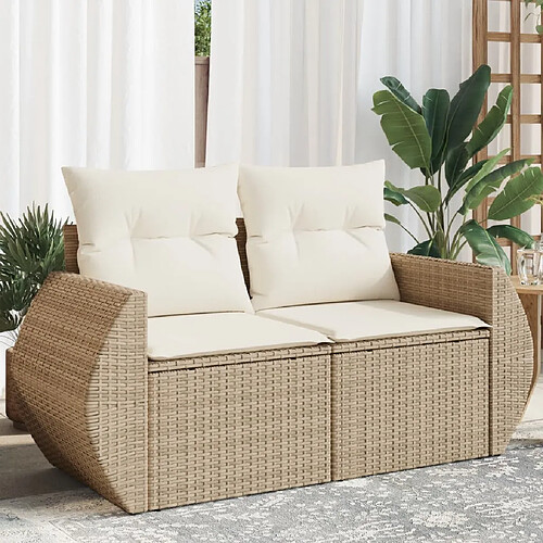 vidaXL Canapé de jardin avec coussins 2 places beige résine tressée