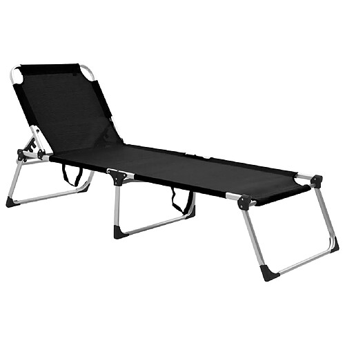 Helloshop26 Transat chaise longue bain de soleil lit de jardin terrasse meuble d'extérieur pliable extra haute pour seniors aluminium noir 02_0012873