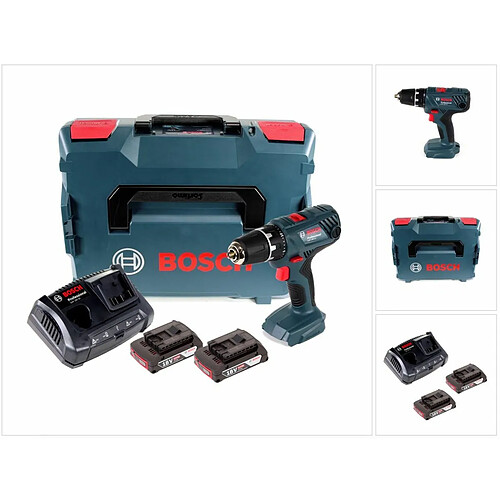 Bosch Professional GSR 18 V-21 Perceuse-visseuse sans fil + Boîtier L-Boxx + 2x Batteries GBA 18V 2,0 Ah + Chargeur GAX 18 V-30 ( 0 601 9H1 002 )