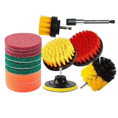 Tampons à récurer pour brosse de forage 14 pièces pour perceuse à brosse propre tampons à récurer éponge Power Attachmen - Jaune