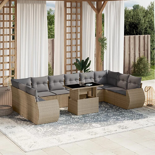 vidaXL Salon de jardin 11 pcs avec coussins beige résine tressée