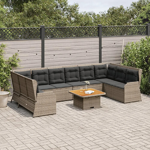 vidaXL Salon de jardin 7 pcs avec coussins Gris Résine tressée