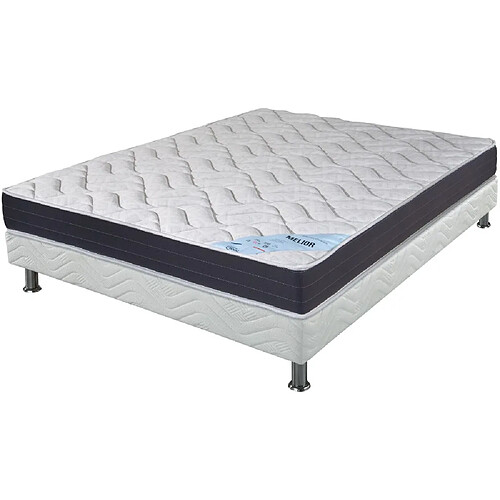 Ebac Matelas + sommier tapissier 140x200 Mousse - Melior - Soutien ferme - Blanc