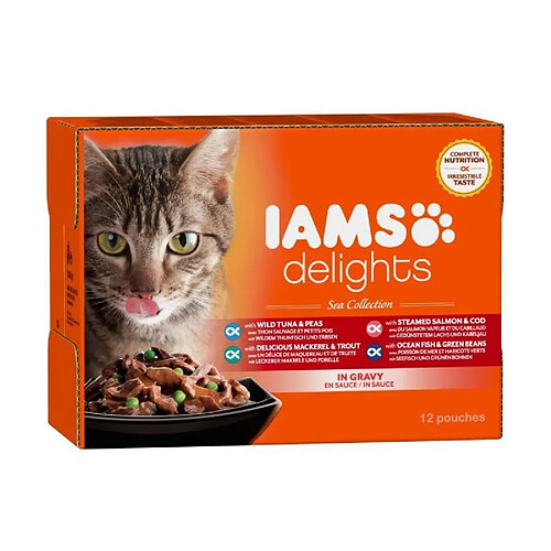 Iams Chat IAMS Delights multibox Saveurs de la Mer en sauce (Sea Collection) - Toutes Races - 12x85 g - Pour chat adulte