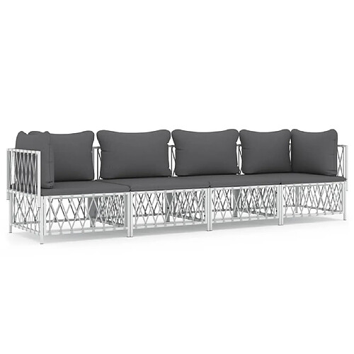 Maison Chic Salon de jardin 4 pcs + coussins - Mobilier/Meubles de jardin - Table et chaises d'extérieur blanc acier -MN34241