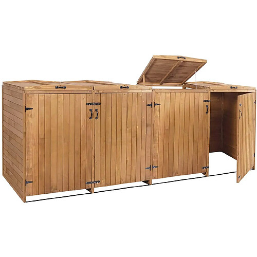 Decoshop26 Abri de poubelles extérieur conteneurs à ordures jusqu'à 8 bacs avec couvercle 126x316x98 cm en bois certifié FSC marron 04_0002872